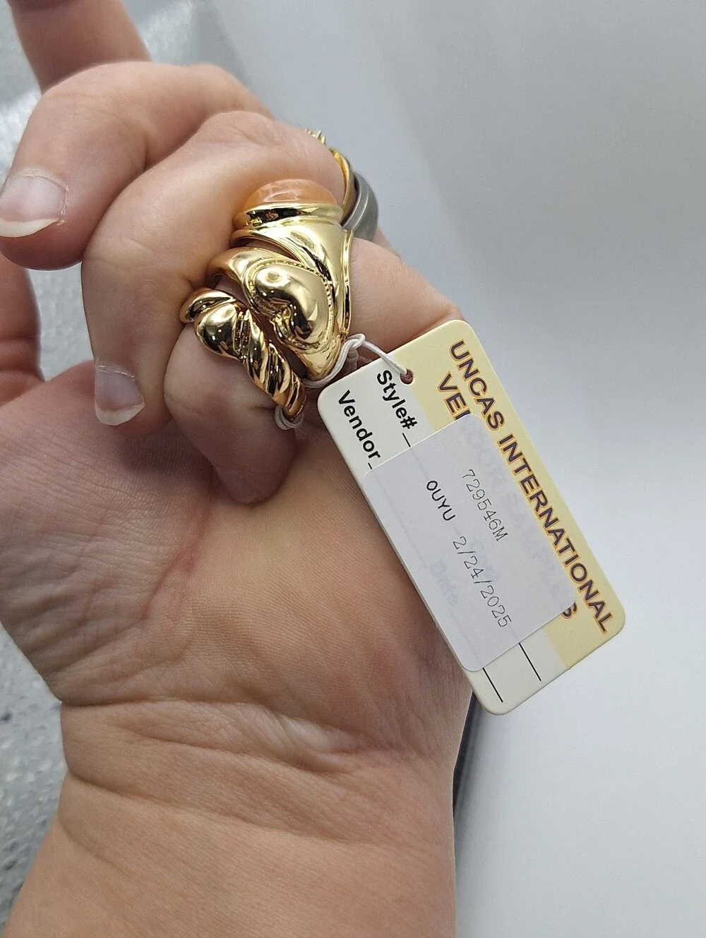 Vendor Sample Ring Set Size 6.5 Gold Heart Peach Cabochon Statement Y2K